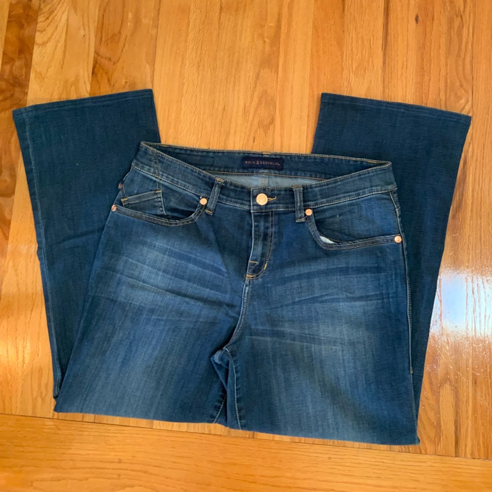 Rock & Republic Dark Blue Flare Jeans 16W, gently used, great condition